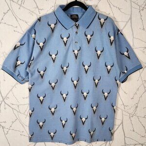 Ash Creek Blue Steer Head Print Cotton Blend Polo Shirt